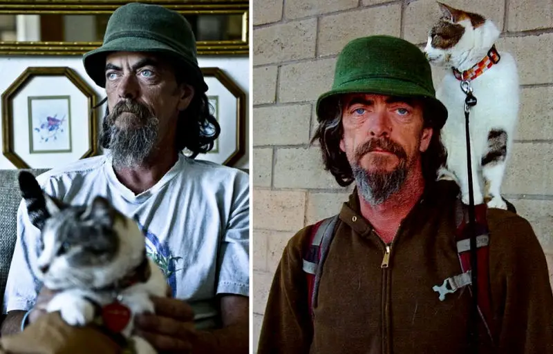 lost cat and homeless man